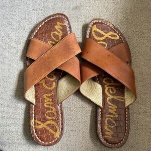 SAM EDELMAN Kora Brown Leather Criss Cross Sandals Size 7.5